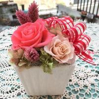 選べる4カラー♪チェックリボンスクエアアレンジ　ケース付