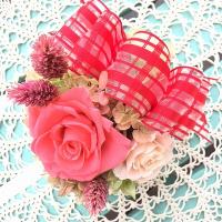 選べる4カラー♪チェックリボンスクエアアレンジ　ケース付